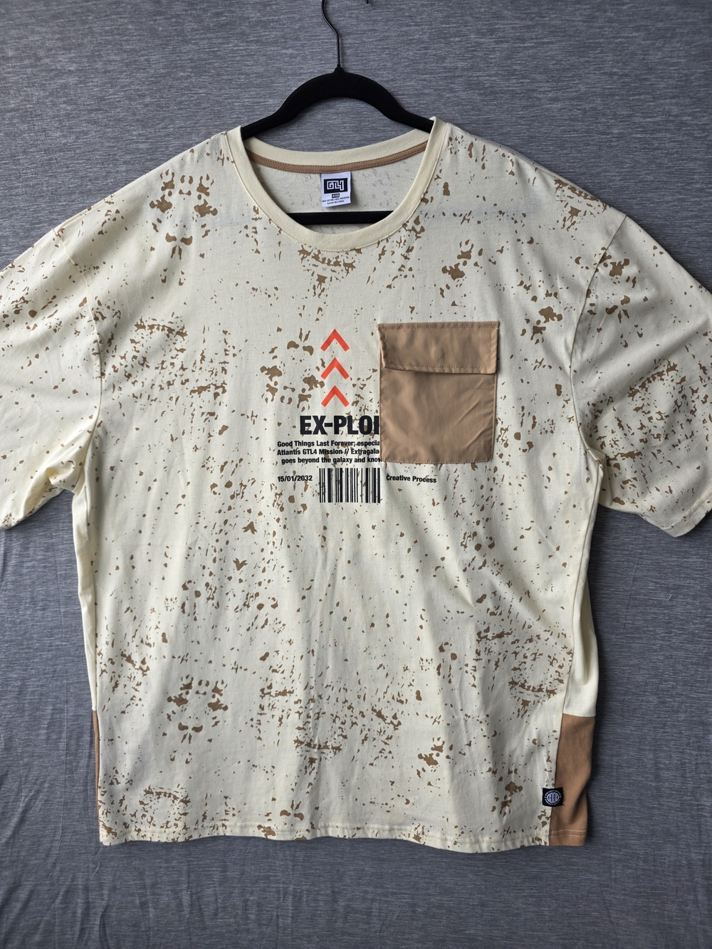 GTL4 Men’s 4XB Graphic T Shirt Cream Brown EX-PLORE Cream Graphic Pocket T-Shirt